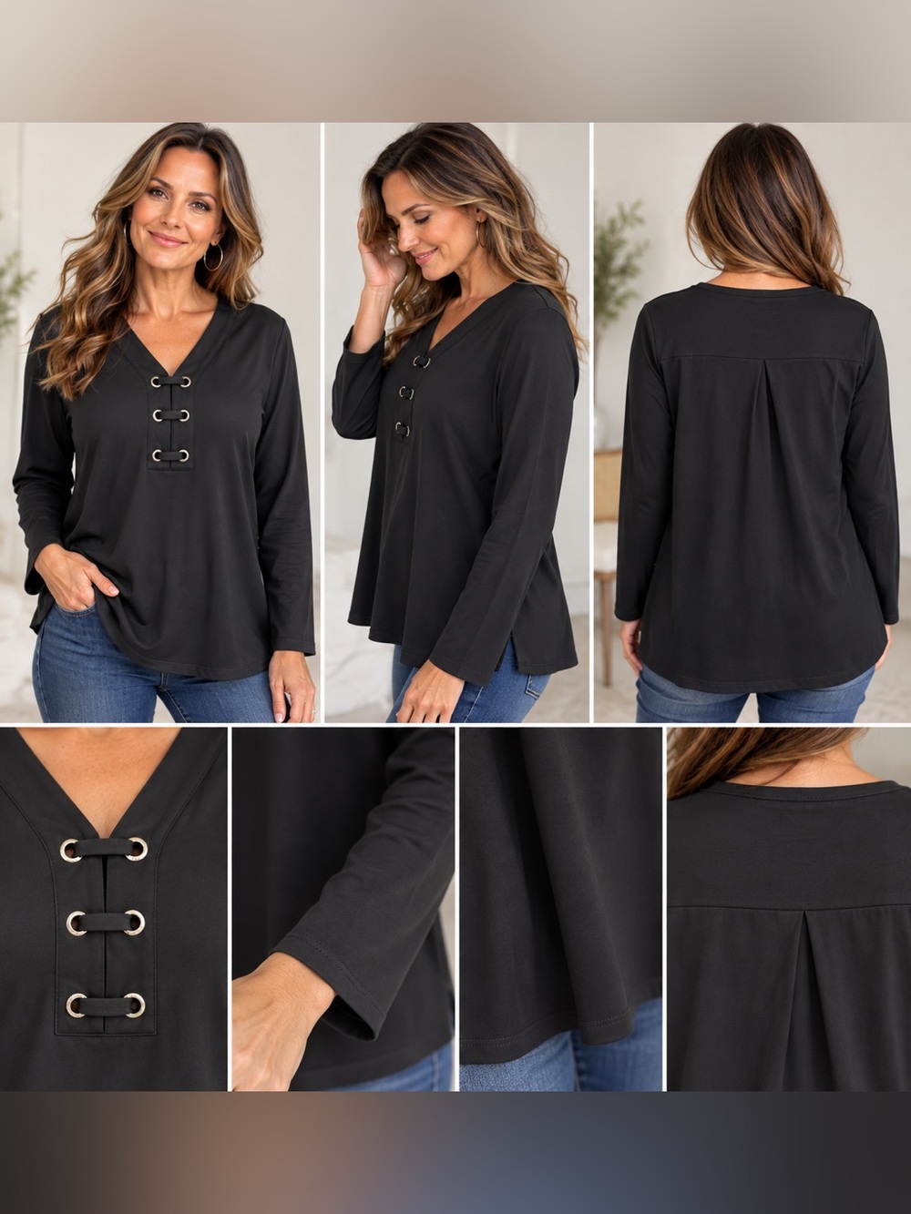 Anne Klein Black V-Neck Tunic Top — XL